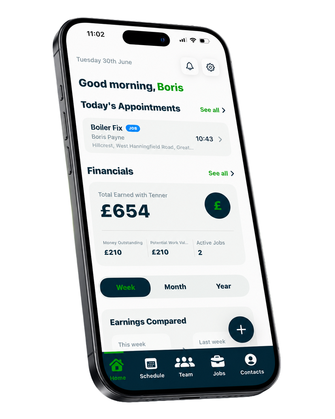 Tenner app shown on an iPhone