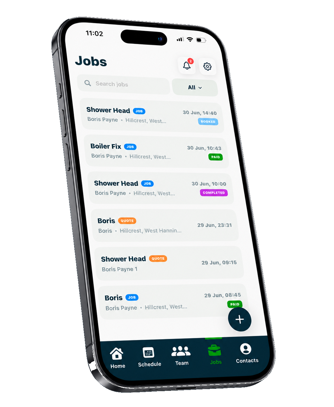 Tenner jobs screen shown on an iPhone