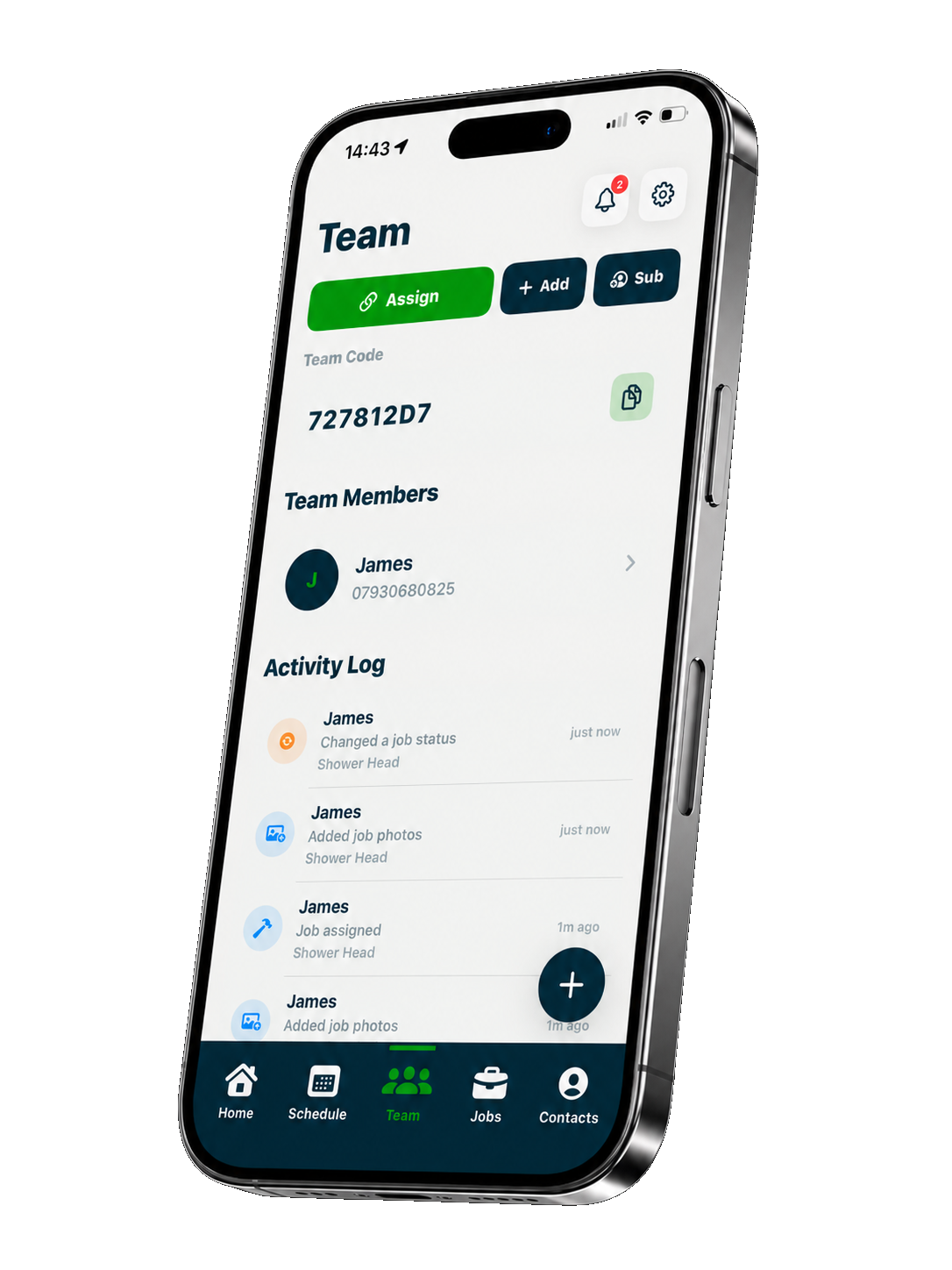 Tenner team screen shown on an iPhone